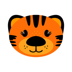 Cute tiger. Vector illustration, isolated on a white background. Scandinavian style flat design. Concept for children print.	