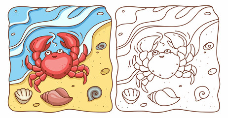 cartoon illustration beach crab coloring book or page for kids