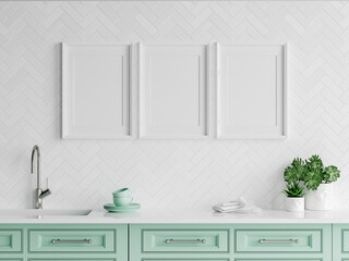 modern kitchen interior poster frame mockup, 3d render
