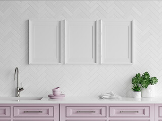 kitchen minimalist interior poster frame mockup, 3d render
