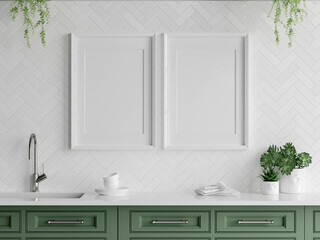 Fototapeta na wymiar kitchen interior poster frame mockup, 3d render