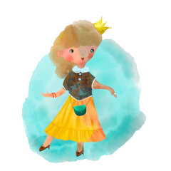 a princess with a crown in a yellow skirt