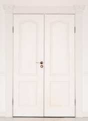 Obraz premium Closed door of city building, urban architecture