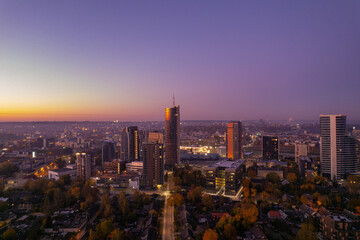 Obraz premium Aerial autumn fall dusk dawn view of Vilnius, Lithuania 