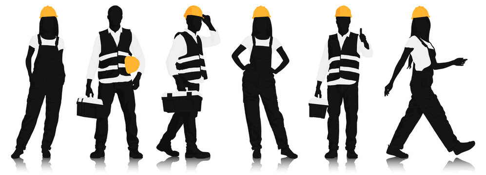 Vector illustration of workers silhouettes set. Vector flat style illustration isolated on white