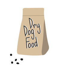 Isolated vector element. Packaging with dry dog food. Color image on a white background. The print is used for packaging design.