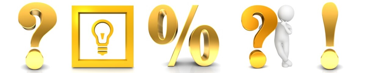 question mark golden exclamation  point ideas lightbulb sign exclamation point symbol icon asking thinking stick figure person help advice information label graphic in high resolution 3d rendering