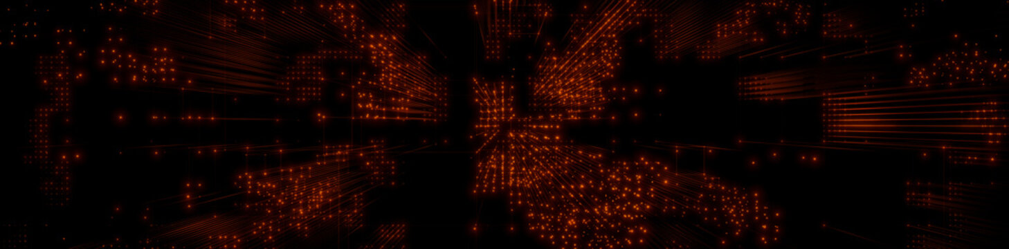 Digital Brain Neural Network. Machine Learning Concept. Orange Tech Background. 3D Render.