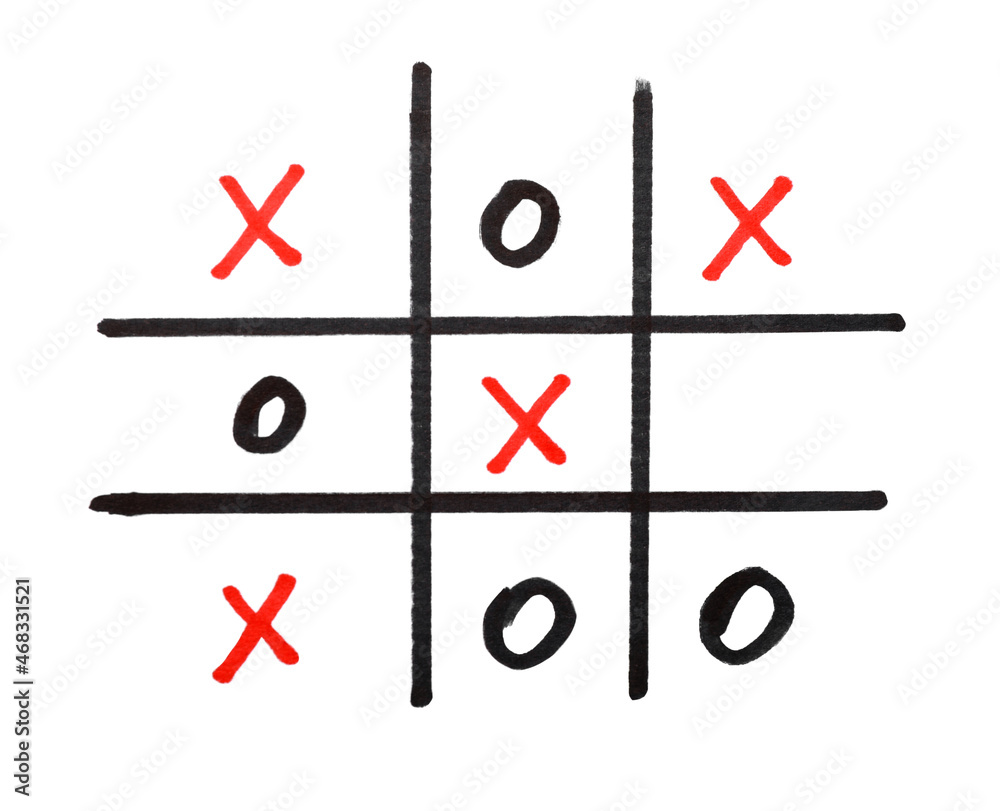 Poster Hand drawn tic-tac-toe game on white background