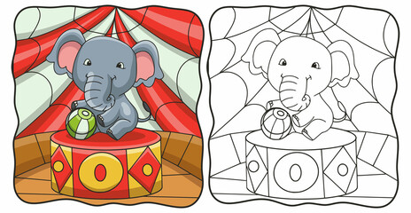cartoon illustration elephant playing ball at the circus coloring book or page for kids