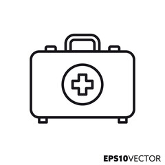 First aid kit line icon. Outline symbol of suitcase for medical emergencies. Health care and medicine concept flat vector illustration.