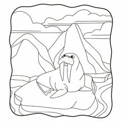 cartoon illustration the seal is on the ice book or page for kids black and white
