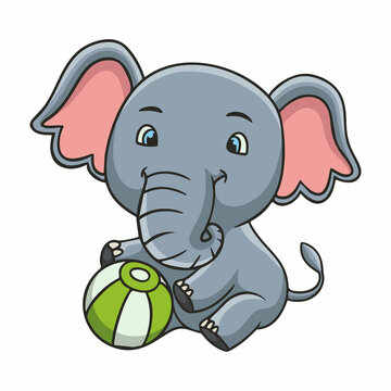 cartoon illustration elephant sitting holding a ball