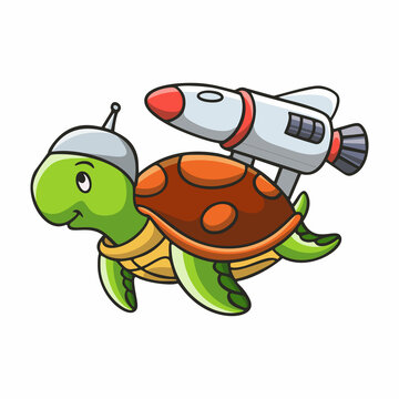 cartoon illustration turtle playing rocket