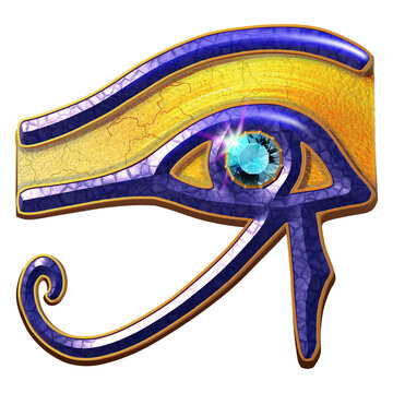 Representation of the solar eye or the Eye of Ra, symbol of the ancient Egyptian god of the sun. 3D illustration isolated on white background