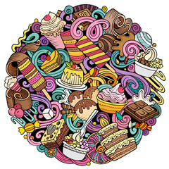 Obraz na płótnie Canvas Sweet food cartoon vector doodles illustration.