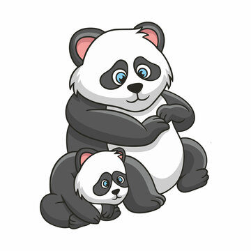 cartoon illustration panda with cub