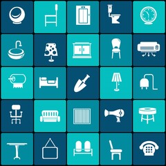 Living room, bedroom, kitchen, bathroom equipment set vector icons