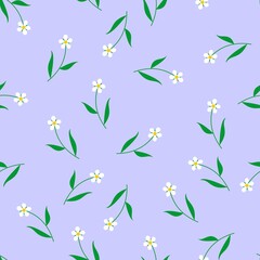 Abstract seamless pattern with white flowers on violet background. Fabric print or gift wrap. Vector design.