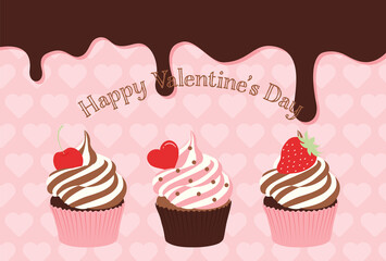 vector background with cupcakes and melted chocolate dripping for banners, cards, flyers, social media wallpapers, etc.