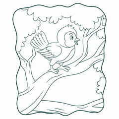 cartoon illustration birds chirping in the trees book or page for kids black and white