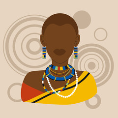 Colorful vector illustration of tanzania girl. African woman. - obrazy, fototapety, plakaty