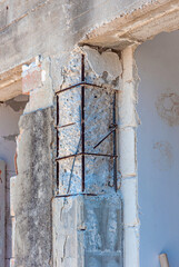 reinforced concrete column ready for the reinforcement with grouting of reinforcement rods with epoxy resin