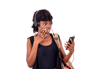 portrait of a young student making video call, shocked