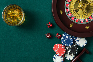 Roulette and Poker Related Items. Casino Background