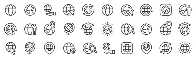 Globe thin line icon. Earth icons set. Globe symbol collection. Earth Web icons vector illustration