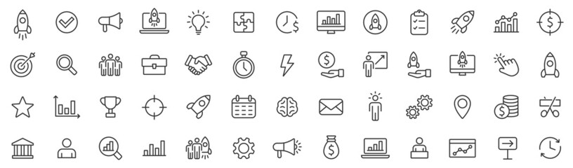 Start up line icons set. Startup Launch symbol collection vector