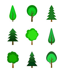 Set of trees on white background. Variety vector wood in flat style.