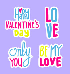Fototapeta na wymiar Colorful hand drawn valentine stickers collection