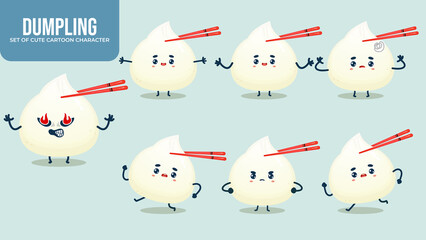 Set of cute dumpling cartoon character with different poses Premium Vector