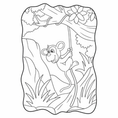 cartoon illustration monkey hanging from a tree root book or page for kids black and white