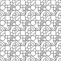 Abstract geometric seamless pattern. Black lines on white background. 