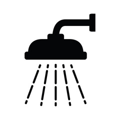 The shower icon. The set includes a wall-mounted shower in a flat style. Sanitary equipment for bathing. A black silhouette. Vector illustration isolated on a white background