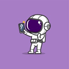 cute cartoon astronaut taking selfie. vector illustration for mascot logo or sticker