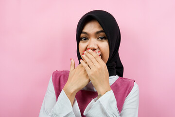 Closeup of beautiful young Muslim woman oops, shut up, isolated