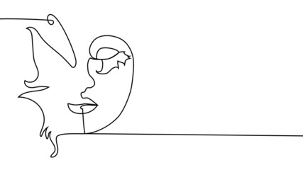 abstract face with butterfly one line drawing. Portret minimalistic style