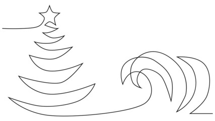continuous line drawing of nature tree Christmas illustration.