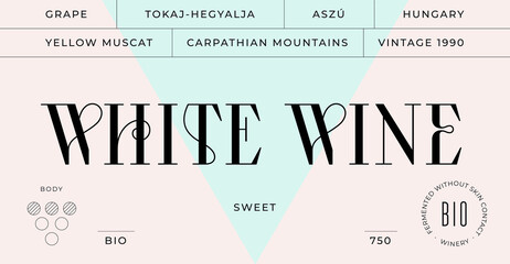 Minimal Label. Set of modern wine tag, label for brand, logo, sticker winery. Template design minimal label, tag or card with text modern font White Wine. Typographic wine tag. Vector Illustration
