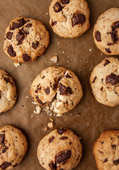 Chocolate chip cookies top view