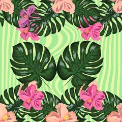 Tuinposter Floral exotic tropical seamless pattern tropic hawaiian wallpaper. Botanical print. Modern floral background. © MichiruKayo