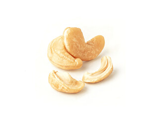 Roasted cashew nuts isolated on white background.