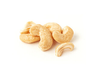 Roasted cashew nuts isolated on white background.