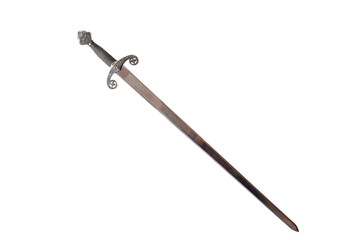 Antique spanish sword of medieval period isolated on white background