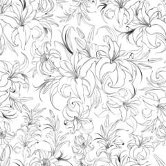 Seamless pattern from flowers of lilies on a white background.