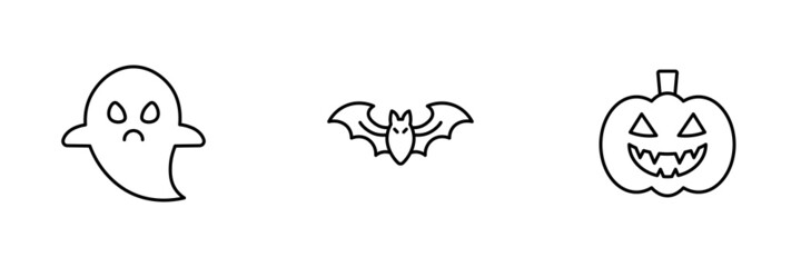 Set of 3 Halloween icons on white background.