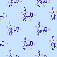 Abstract music notes seamless pattern background. musical illustration melody decoration